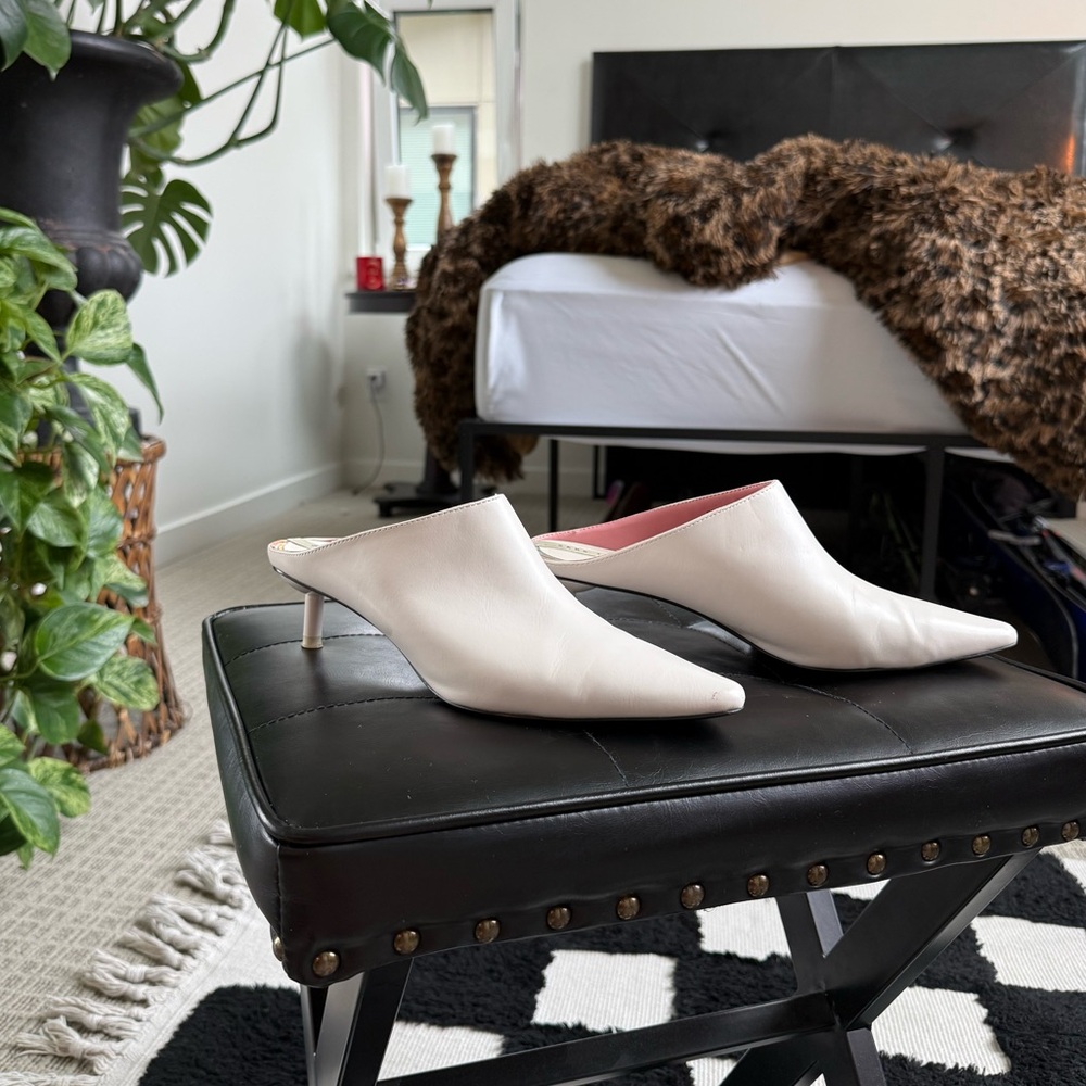 Zara Trafuluc Cream Vegan Leather Kitten Heel Mule